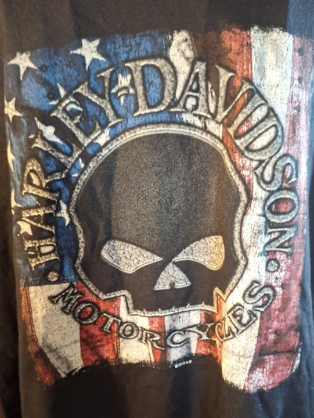 NWT Harley-Davidson Black Short Sleeve Tee with American Flag Skull Graphic - Picture 2 of 5